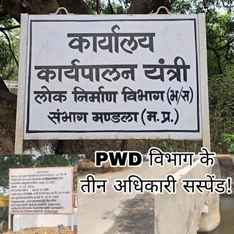 लोक निर्माण विभाग की 35 किमी की सडक़ निर्माण में गड़बड़, करोड़ों की सडक़ परियोजना में नियमों की अनदेखी, कार्यपालन यंत्री सहित तीन अधिकारी हुए सस्पेंड